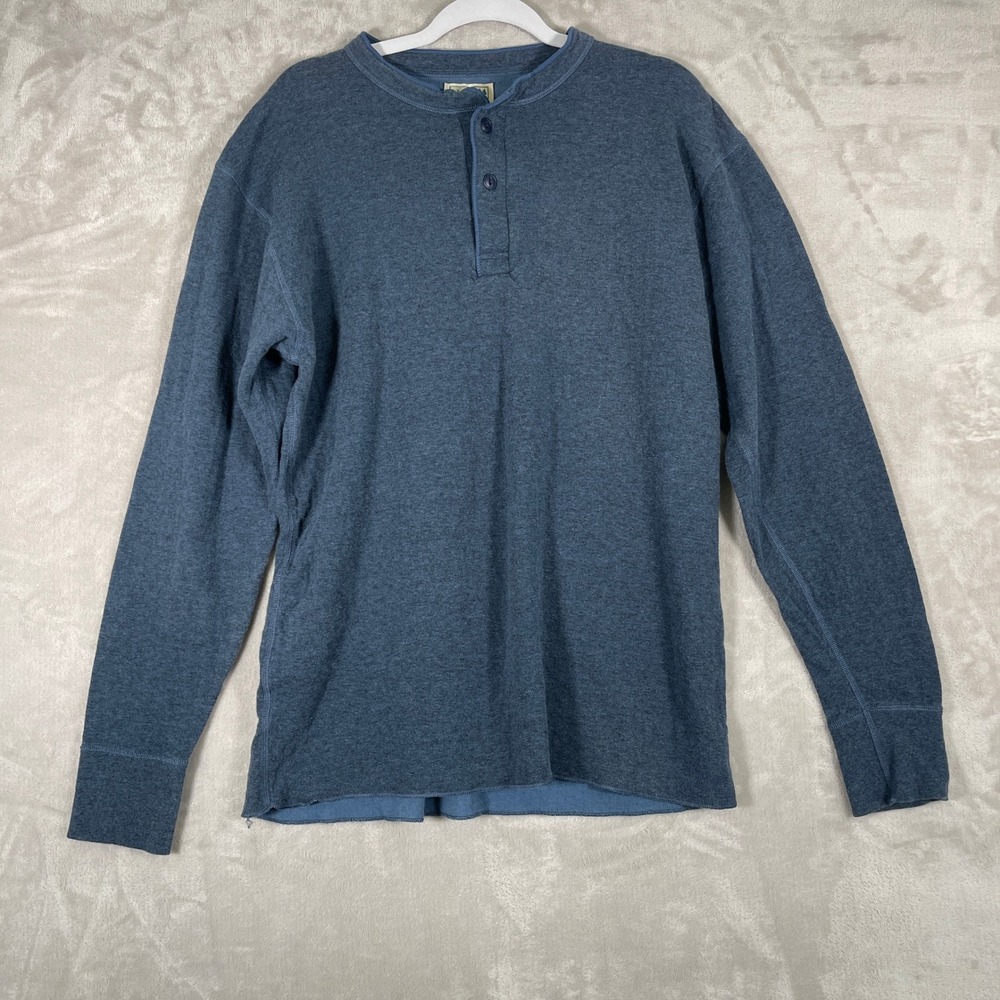L.L. Bean Men's Shirt Henley 2 Button Fall Casual Wool Blend L Tall Blue